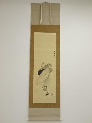 森月城筆　人物　肉筆絹本掛軸（保護箱）